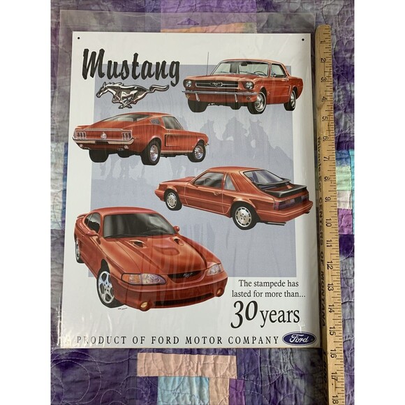 Automobillia Classic Tin Sign Ford Mustang 30 Years 12-1/2"  x 16" Man Cave Sign - Picture 2 of 3
